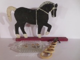 Folk art wood horse and harness line spreader