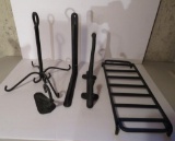 Assorted wrought iron metal lot with shelf and hooks