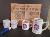Vintage Chicago Cubs lot, mugs, newspaper and Pez