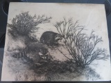 Collectible etched marble racoon art, 20