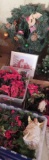 Large Christmas decoration lot, 5 wreaths, pointsettia and greenery
