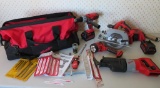 Milwaukee V28 cordless tool set, circular saw, hammer drill, sawzall and utility light