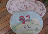 Two hook rugs, floral and rooster