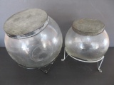 Country store counter display jars, round on metal stands, 6