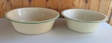 Two Cream and Green enamelware graniteware basins