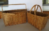 Two split oak baskets with wooden handles