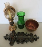 Decorative lot with copper bowl, lamp, candle holder
