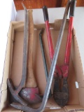 Demolition / Tool lot, bolt cutter, large crow bars, and short handle fireman axe
