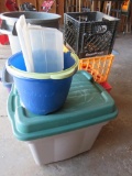 Large storage lot, totes, buckets, and crates