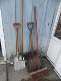 Long handle yard tools, shovels, fork and broom