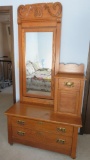 Carved dresser with mirror and hat box, Gentleman's dresser