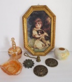 Vanity lot with Poodle powder dish and carnival glass dish