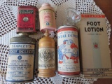 Very nice Vintage bathroom tins, wooden tooth powder container