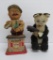 Two vintage battery op toys, Coo Coo Bear and Charlie Weaver Bartender