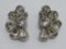 Weiss fan shape clip on earrings, pear and round rhinestones, 1 1/4