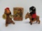 Two vintage wind up toys, Band Leader Monkey and Bear on donkey