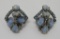 Kramer clip on earrings, iridescent blue and rhinestone, 1 1/4