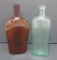 Two vintage Bitters Bottles, Quaker and Yerba Bueno, amber and aqua, 9