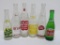 Six colored label soda water bottles, pyro, 7 0z and 10 oz