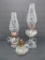 Three vintage oil lamps, fingertip, 4