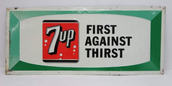 Metal 7 Up sign, First Against Thirst, 35" x 15"