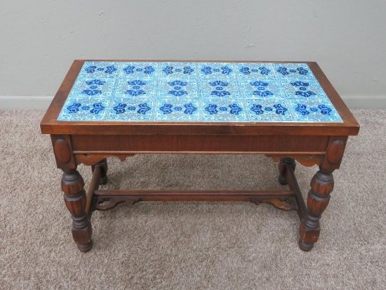 Mid Century Modern tile top table, 28" x 14", 18" tall