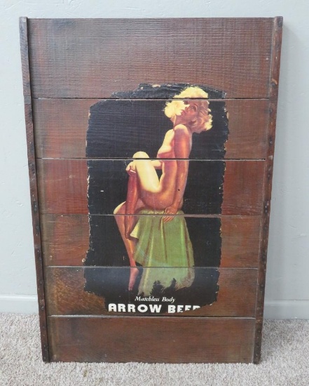 Arrow Beer, Matchless Body, advertising wooden sign, 24" x 36"