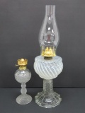 Two lovely vintage oil lamps, swirl and diamond patter,n, 10