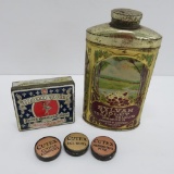 Lovely Vanity tins, Sylvan violet talcum powder, Cutex and Mouquin