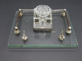 Glass and metal inkwell stand with glass inkwell