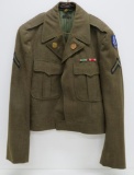 Army Military Eisenhower Jacket, pins, patches and ribbons