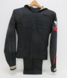 US Navy uniform, blue wool serge, PO 2 Construction Electrician, 4 yr service stripe