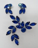 Blue Marquise rhinestone pin and earrings
