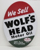 Wolf's Head Motor Oil, lollipop sign, two sided, no stand, 35