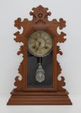 Ansonia wooden mantle clock, wood star top, 22 1/2