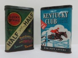Two vintage tobacco pocket tins, Kentucky Clug and Lucky Strike Half and Half, 4 1/2