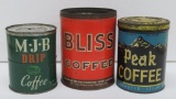 Three vintage coffee cans