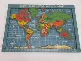 Sifo's magnetic world map, vintage, wood, 28 3/4