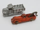 Cast iron Hubley wrecker and C cab stake bed truck