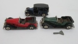 Three Tri Ang Minic cars and key, 4