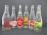 Six colored label soda bottles, 7 oz