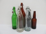 Six colored bottles, beer and wine