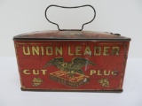 Union Leader Cut Plug tobacco tin, lunch pail shape, 7 1/2