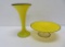 Czech Art Glass vase and footed dish, yellow and black