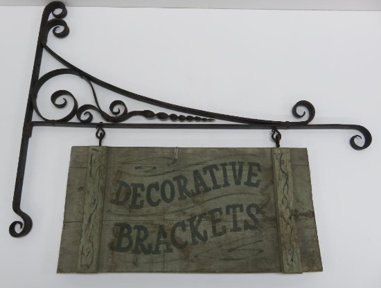 Ornate Cast Iron Bracket and Wooden Sign for Decorative Brackets, 30" beam