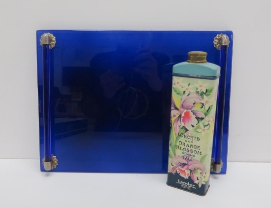 Cobalt Blue Dresser Mirror and Lander NY Talc Tin