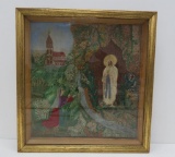 Ornate Needlework Framed Religious Picture, Mary and Jesus, 18