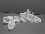 Two Glass Candy Containers, Battleship and Army Bomber Plane