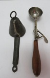 Two Vintage Ice Cream Scoops, Gilchrist 31 size 12, and Tin Cone Scoop #6