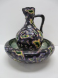 Czech pottery bowl and ewer, paisley amoeba pattern